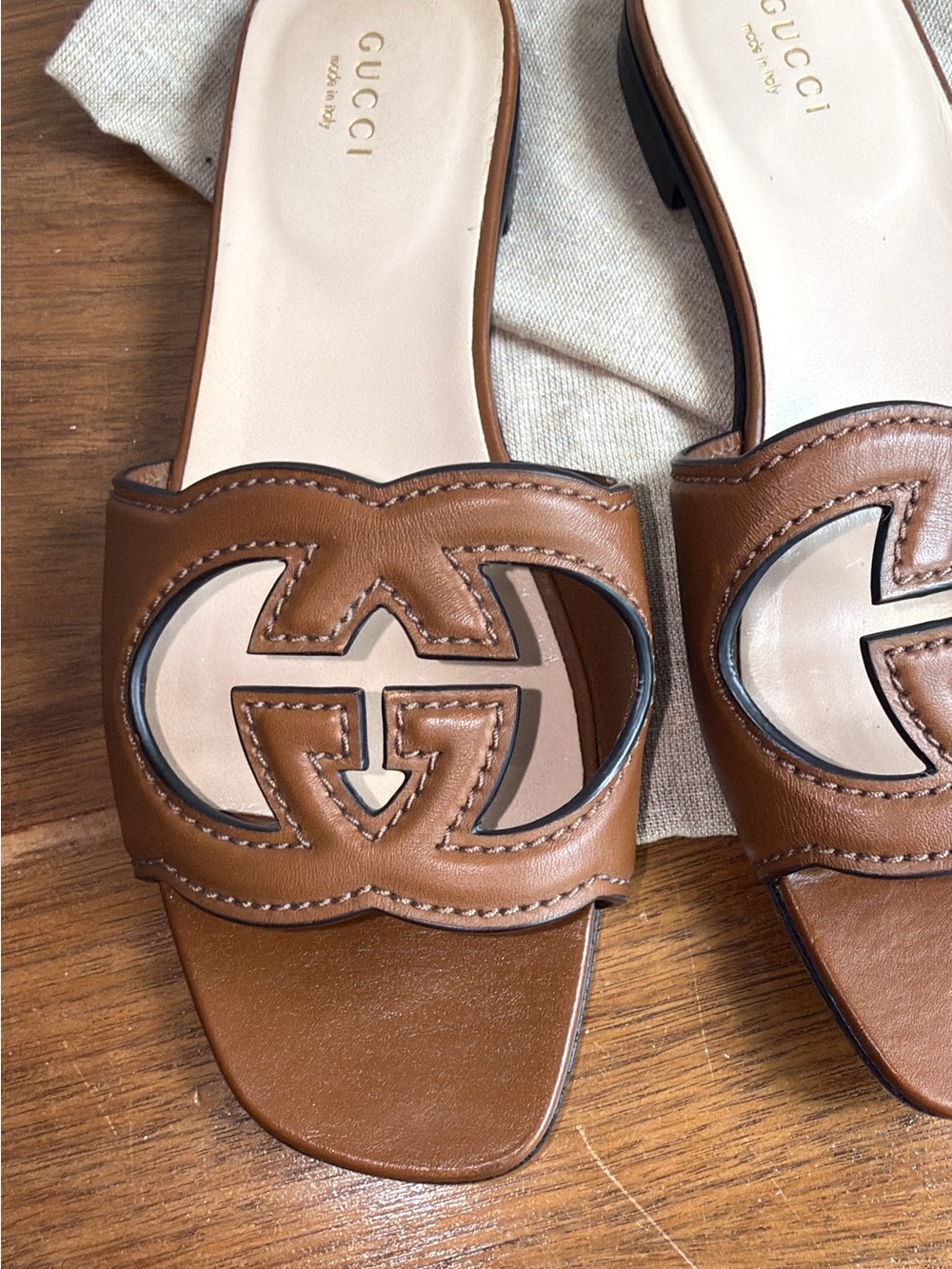 Gucci brown leather GG sandals size 37 NICE and authenticated color Cuir - Picture 7 of 16